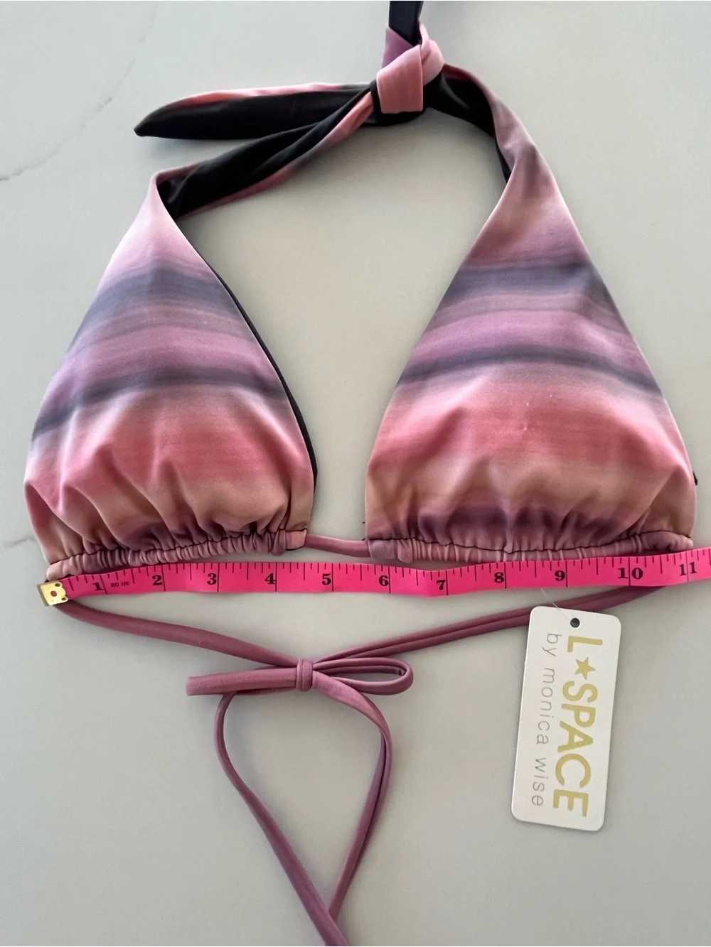 L*Space by Monica Wise Reversible Halter Bikini Top Pink Ombré / Dark Grey Sz S